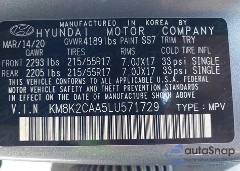 2020 Hyundai Kona Sel from USA, damaged, VIN KM8K2CAA5LU571729